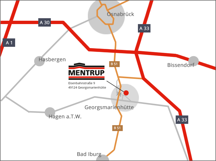 Anfahrtsskizze zu Dachdecker Mentrup in Georgsmarienhütte bei Osnabrück